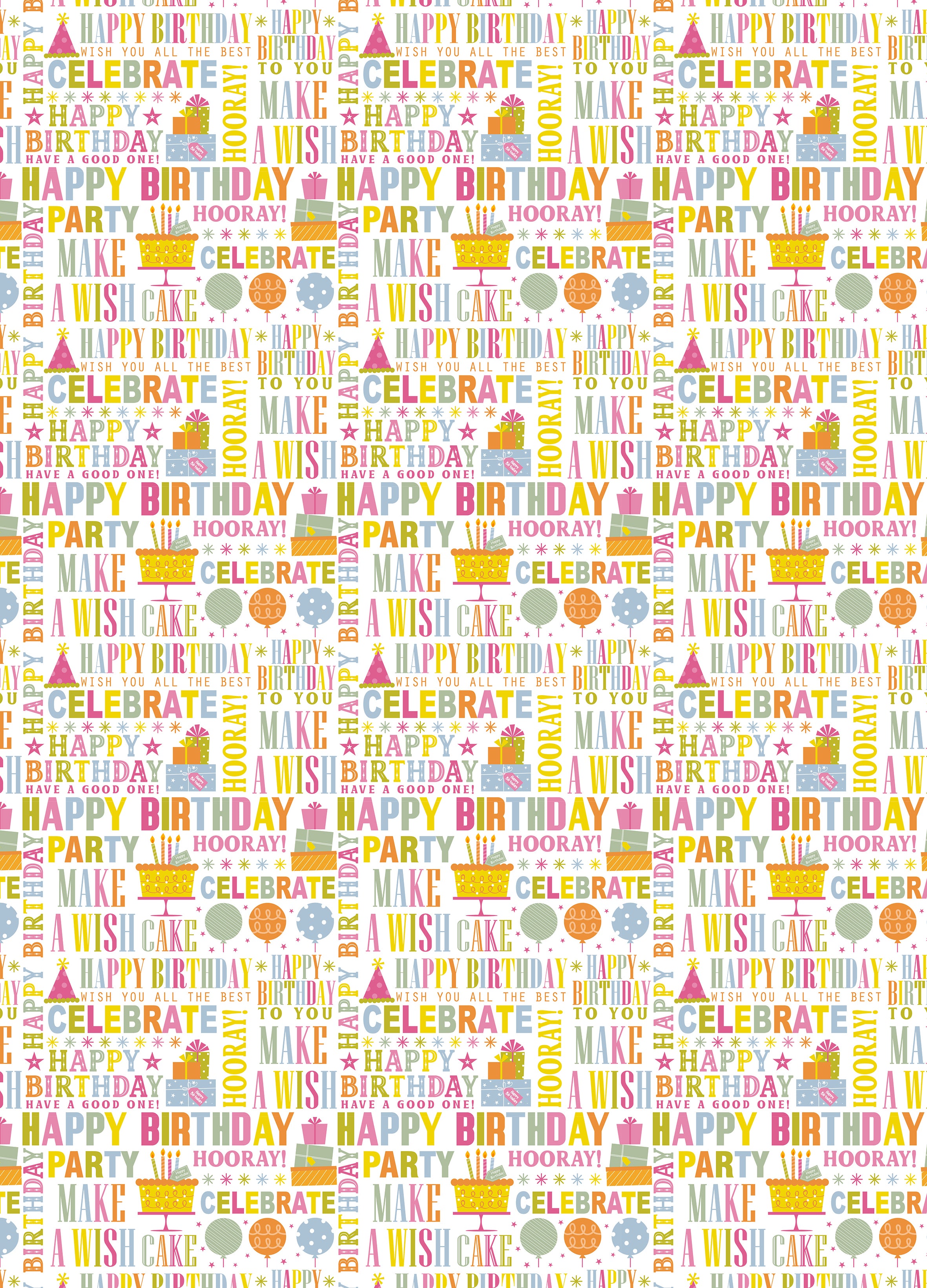 Happy Birthday text design in bright colours wrap.