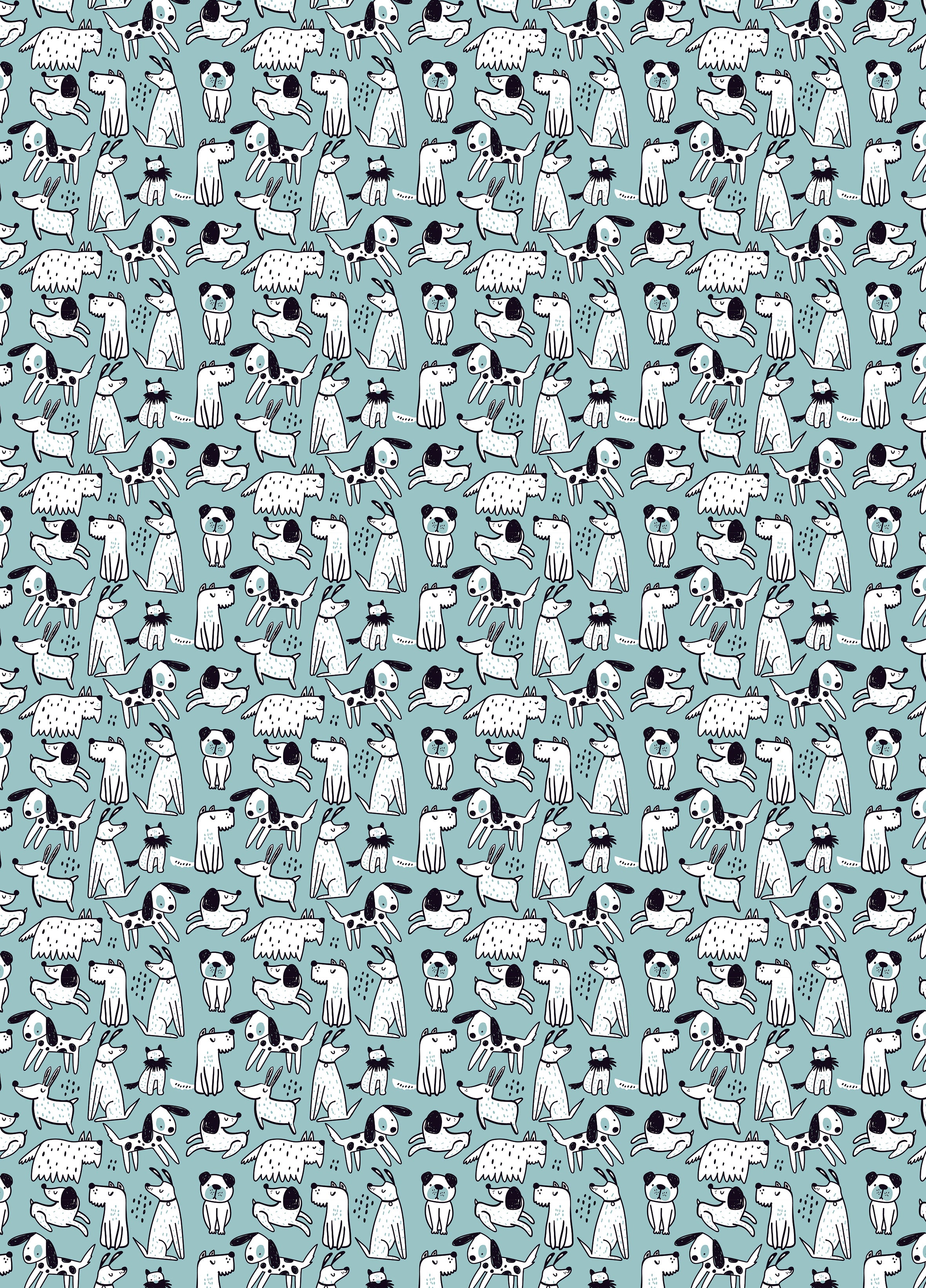 Black and white cartoon dogs on a mint green background wrap.