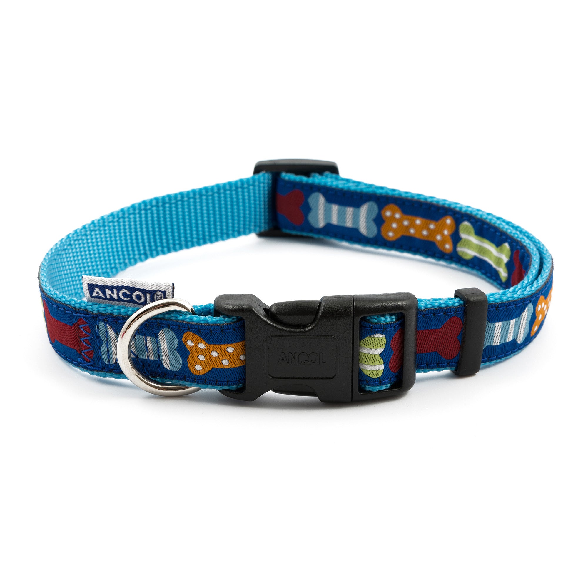 Blue dog collar with bones