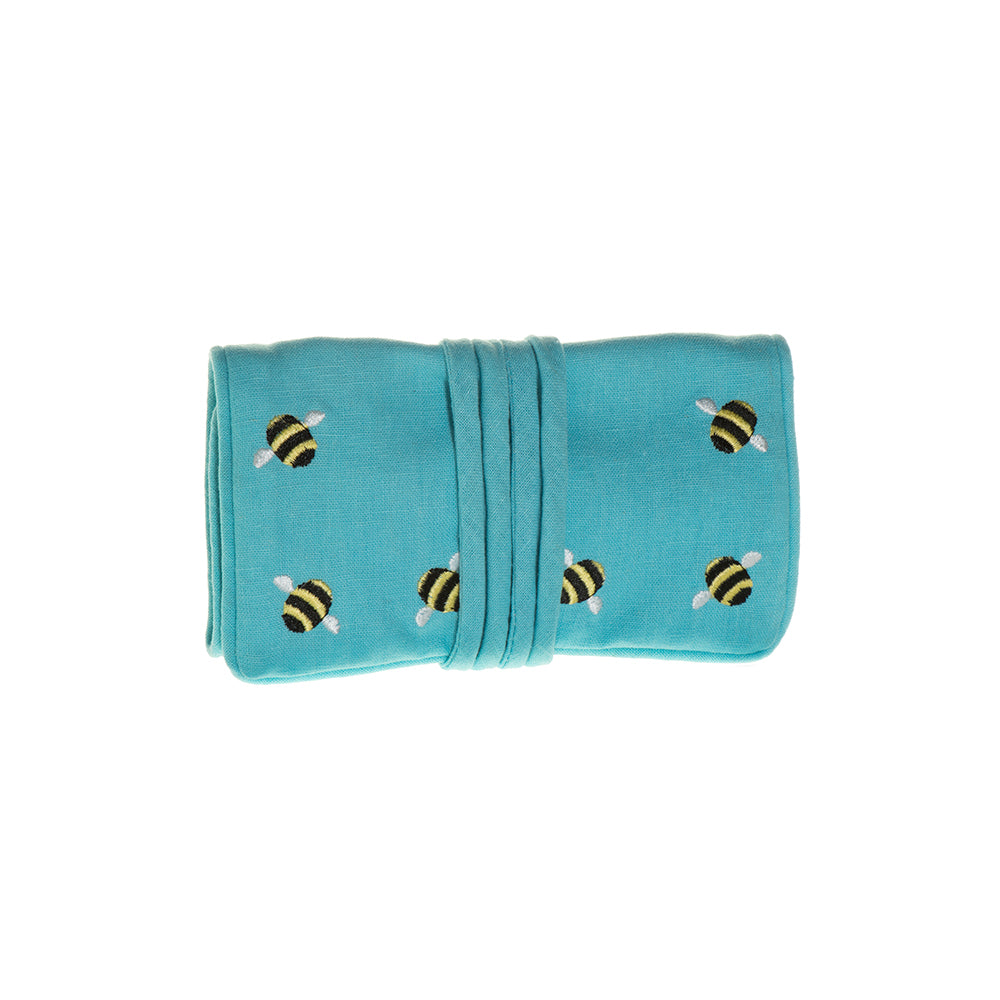 The Bee Jewellery Roll rolled up.