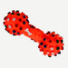 A red bone-shaped chew toy