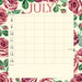 The month of July has roses sprawled across the background.