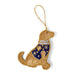 Yellow fabric Labrador decoration with hanging loop and blue embellished jacket