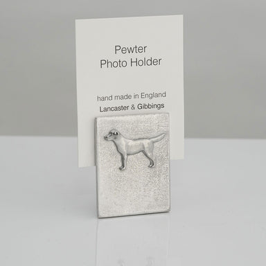 Pewter photo holder with embossed Labrador