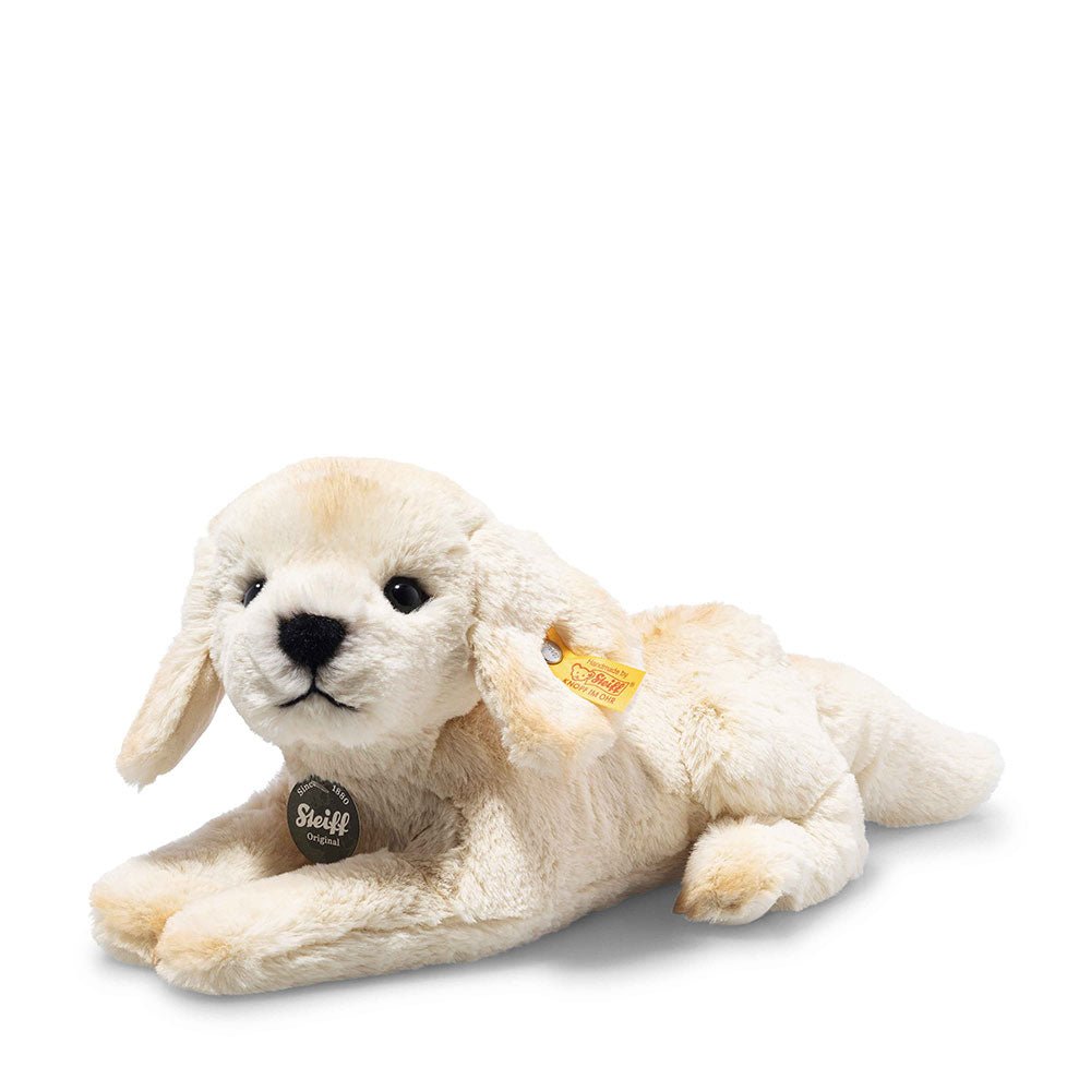 A close-up of Lenny Labrador Puppy soft toy.
