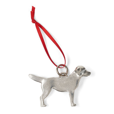 Pewter Labrador in profile with red ribbon thread