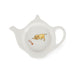 A white china teabag tidy in the shape of a teapot, with Labrador puppy and rope toy design