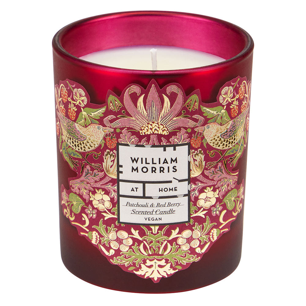 A close-up of the William Morris at Home Patchouli & Red Berry Scented Candle.