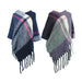 Two checked poncho, one shades of blue and pink, the other shades of green and purple made from a wool-feel material.