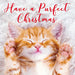 This Christmas card features an illustration of a ginger kitten. Teat above reads "Have a Purfect Christmas"