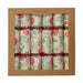 A box of 6 Christmas crackers with floral design and red ribbon, each containing a packet of flower seeds.