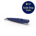 Close up of a blue plastic dog whistle with a silver keyring on one end. The Guide Dogs Loves logo is in the top right.