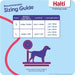 Halti Sizing Guide: An illustration of a dog stood on a scale with text reading "Please check your dogs weight to select the correct lead size". Above the illustration is a table with recommended weights for each size of lead.