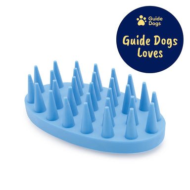 A close up of a light blue massage pad. The Guide Dogs Loves logo is in the top right.