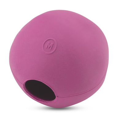 A close up of the pink Beco rubber ball dog toy.