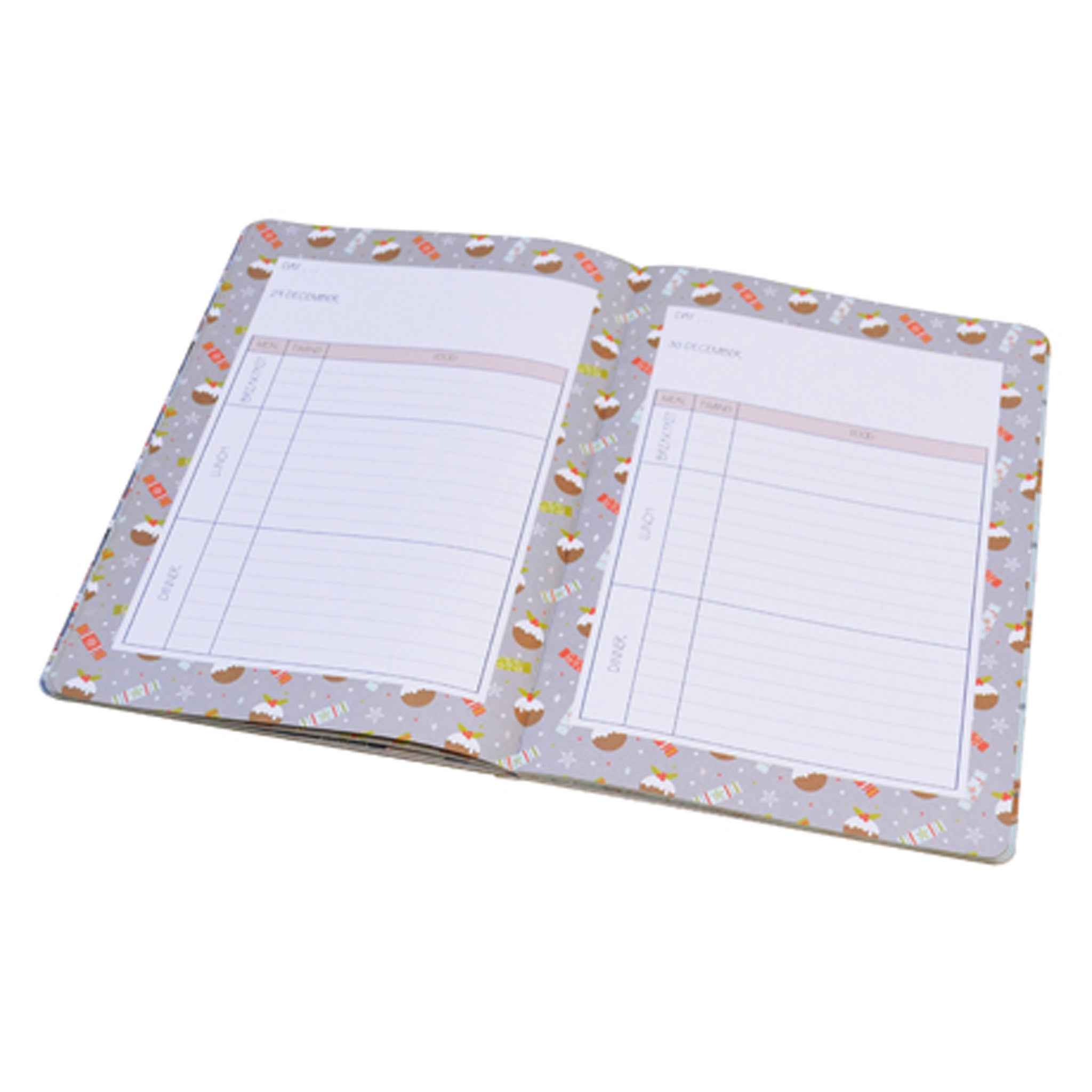 An example of the Christmas Planner notepad pages - the pages have a border made of Christmas puddings. 