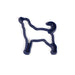 A blue plastic cookie cutter in the shape of a dog.