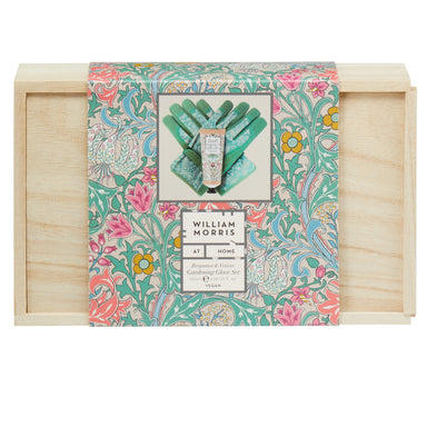 Wooden gift box with printed floral paper sleeve