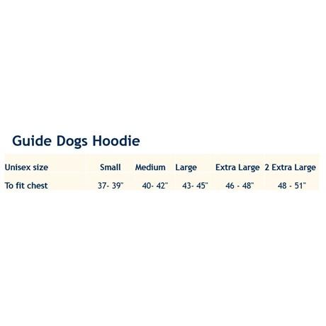 Blue hoodie with Guide Dogs logo and illustration
