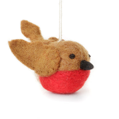 A woollen robin Christmas tree decoration with hanging loop