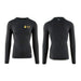 The front and back shot of a long sleeve black base later. The Guide Dogs logo is on the front  in yellow.