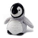 Soft toy penguin with black and white face, and grey and white body