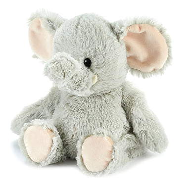 Grey soft toy elephant with pink feet and ears
