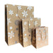 3 brown gift bags with silver snow flakes