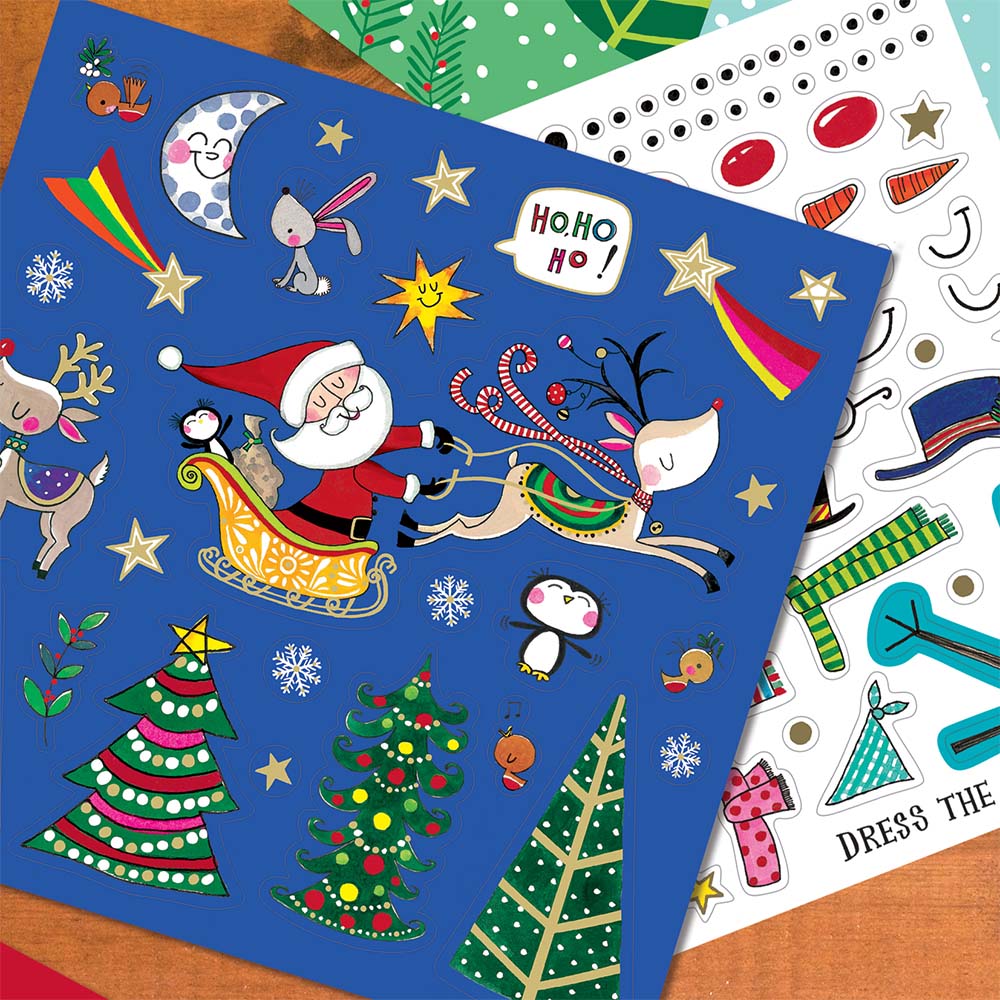 Sticker sheets with Christmas stickers of Santa Claus, reindeer, penguins